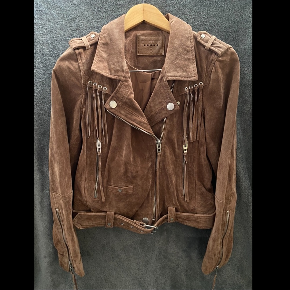 BLANK NYC Suede Fringe Moto Jacket